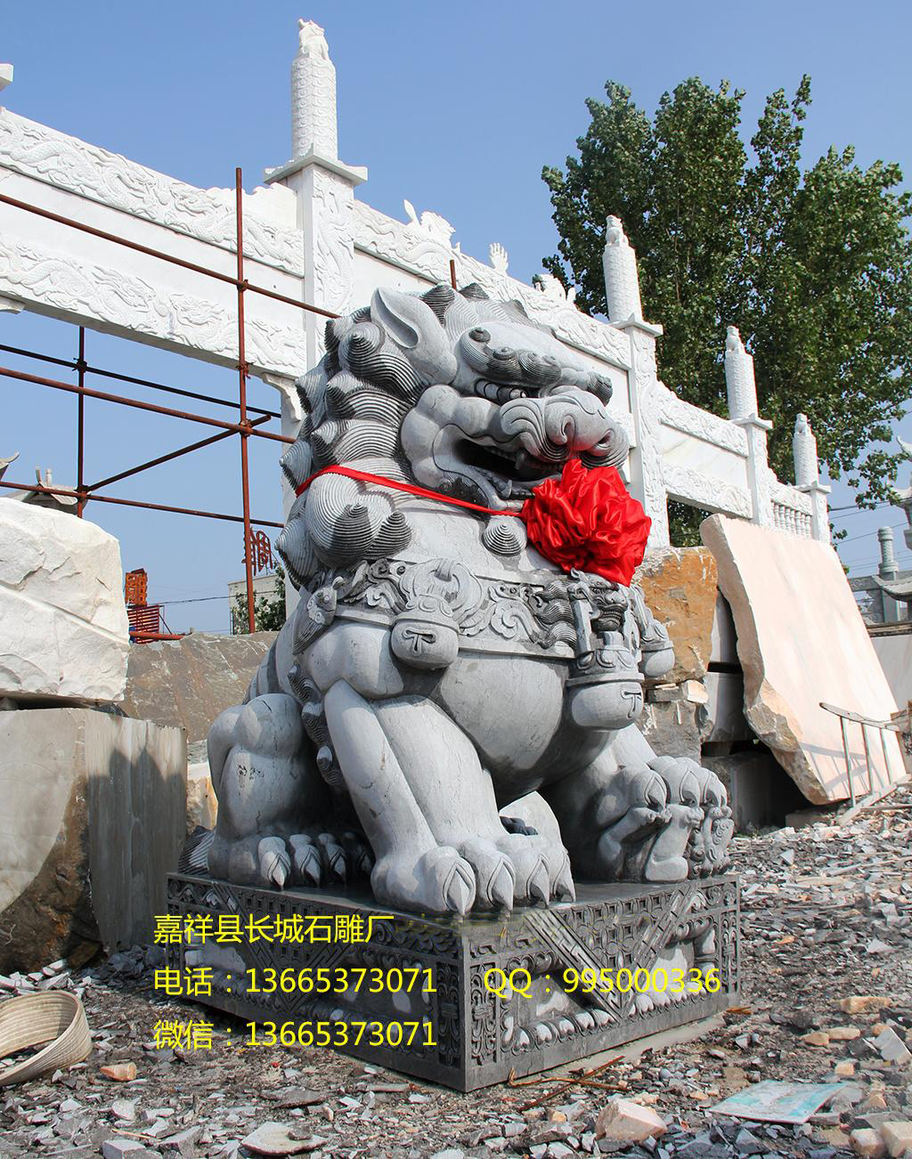 石獅子雕刻效果圖，陵園石獅子